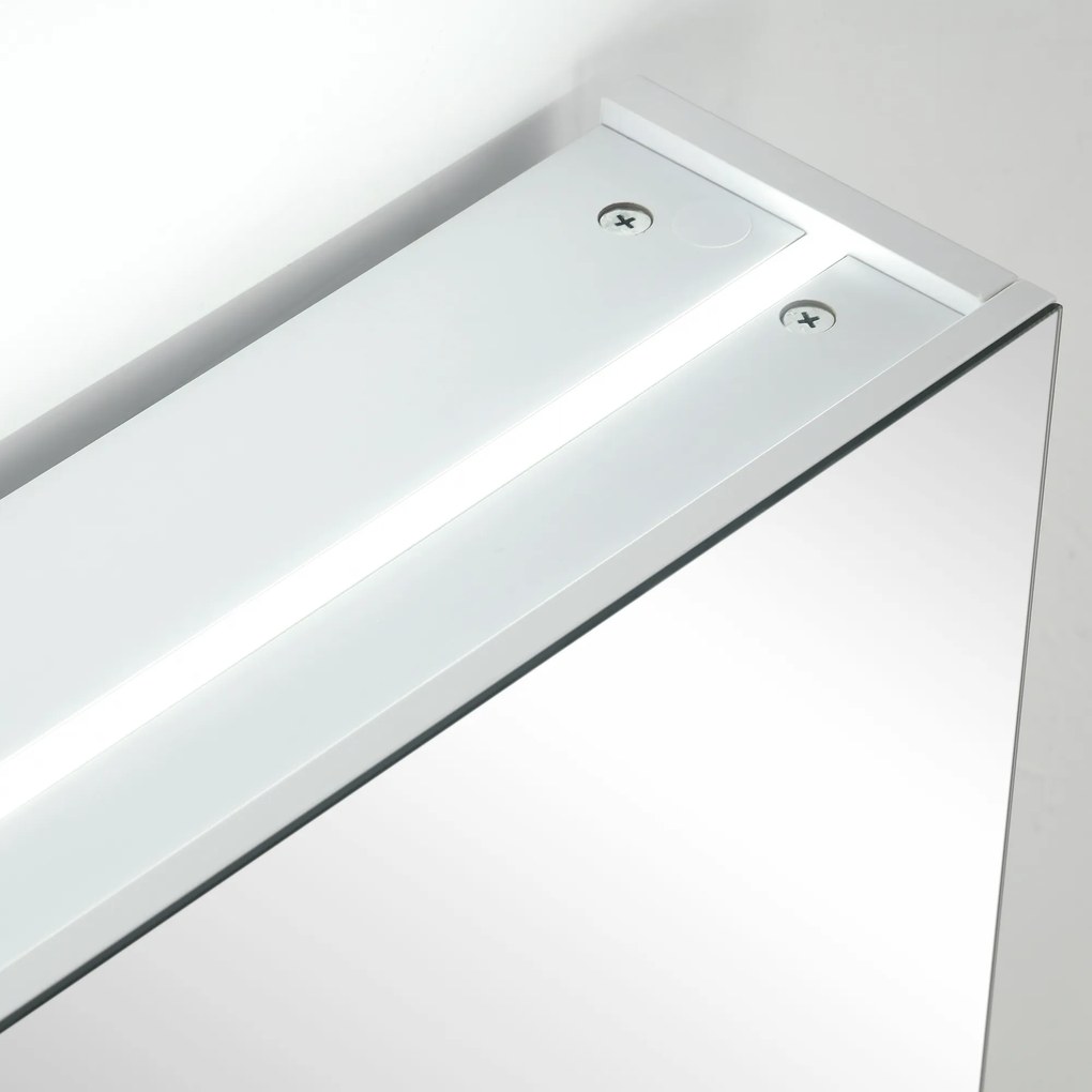 HOMCOM Dulap cu Oglindă de Perete cu Lumini LED și Rafturi Reglabile din Sticlă și MDF pentru Baie | Aosom Romania
