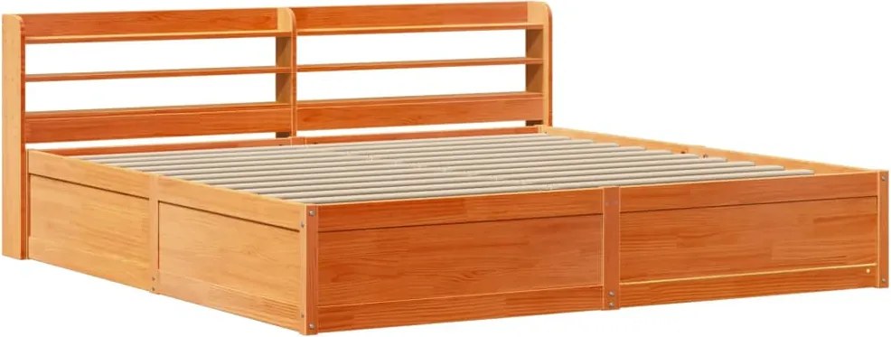 vidaXL Cadru de pat cu tăblie, maro ceruit, 200x200 cm, lemn masiv pin