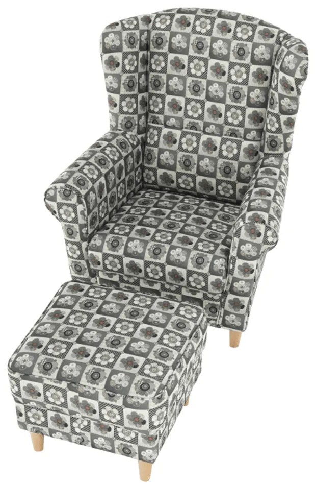 Fotoliu cu urechi cu taburete Aevo (patchwork N1). 788159