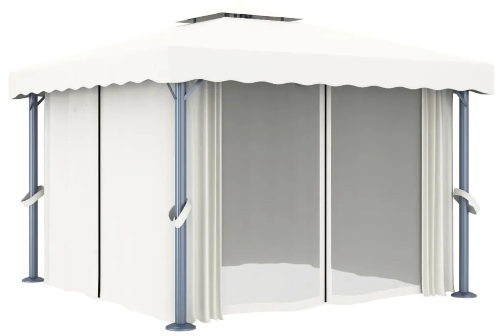 Pavilion cu perdea, alb crem, 3 x 3 m, aluminiu Alb, 3 x 3 m