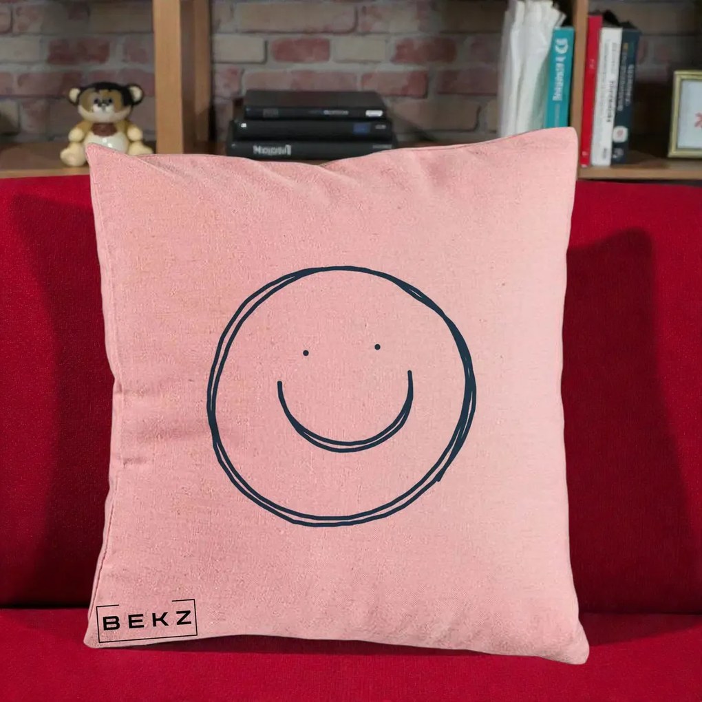 Perna Decorativa Smile Desen Minimalist, 40x40 cm, Roz, Husa Detasabila, Perna Inclusa, BEKZ®