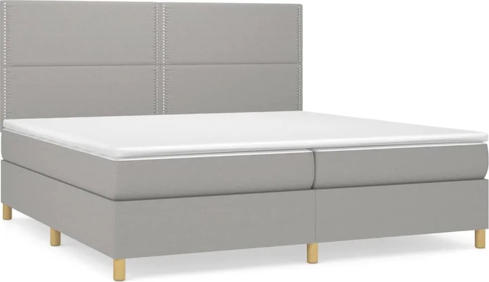 vidaXL Pat box spring cu saltea, gri deschis, 200x200 cm, textil