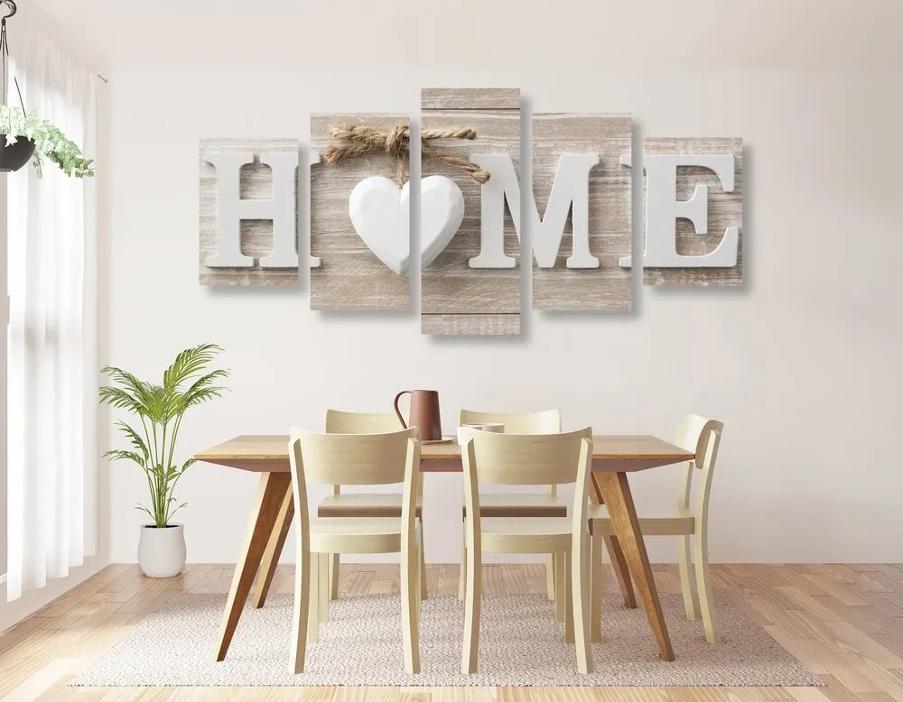 Tablou 5-piese cu inscripție Home în design vintage