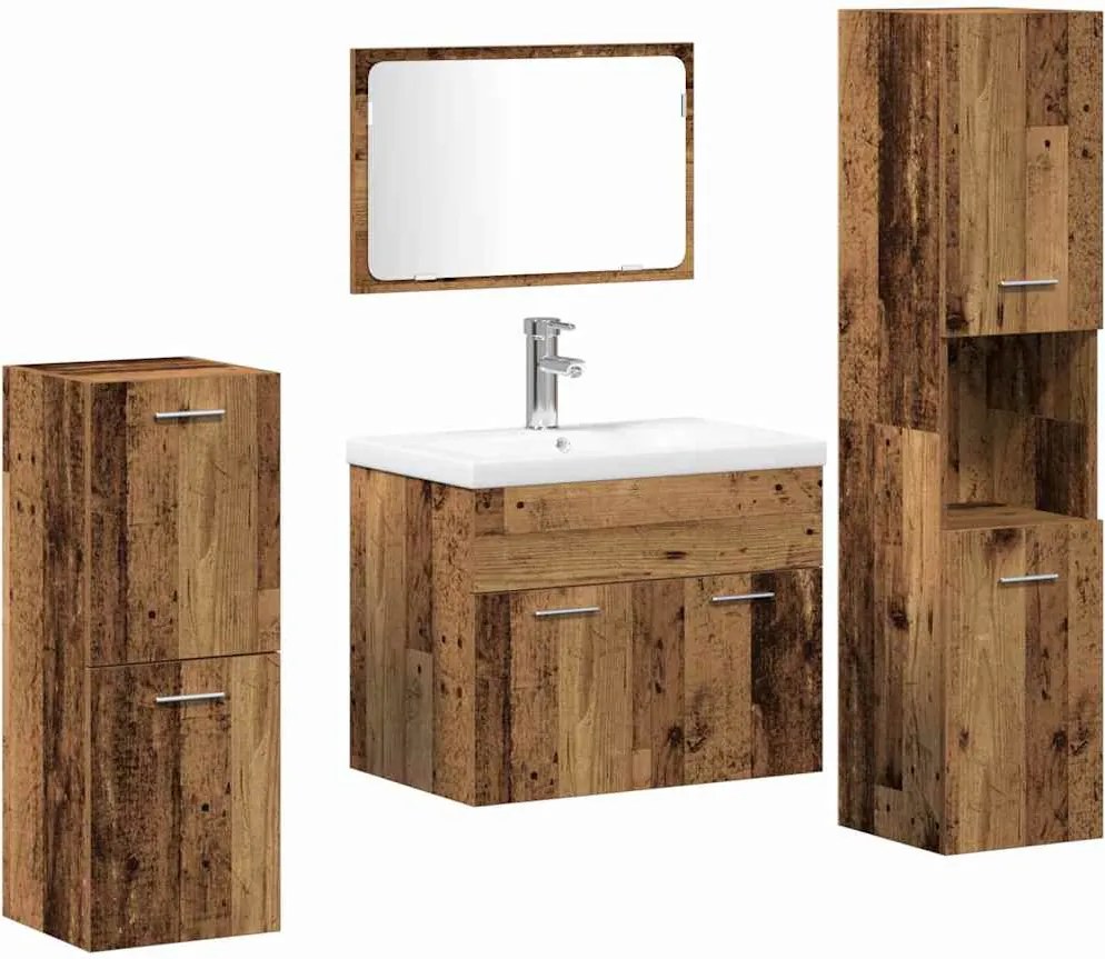 vidaXL Set de mobilier pentru baie 4 pcs Lemn Vechi Lemn compozit
