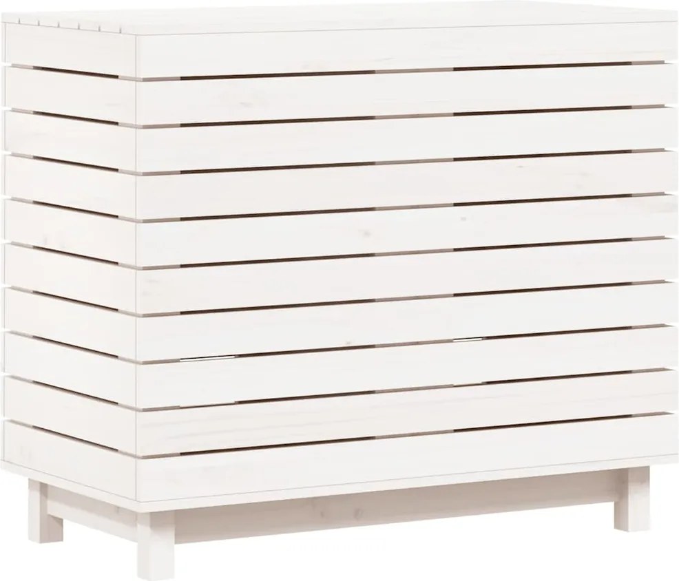 vidaXL Coș de rufe, alb, 88,5x44x76 cm, lemn masiv de pin