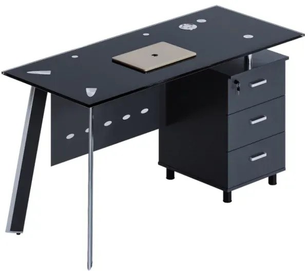 Masă birou cu blat din sticla si dulap lateral fix ,design modern și elegant ,calitate premium , dimensiuni 1200*600*750