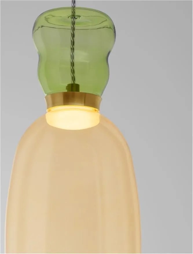 Pendul LED, Lustra design modern Pluma verde deschis/ galben