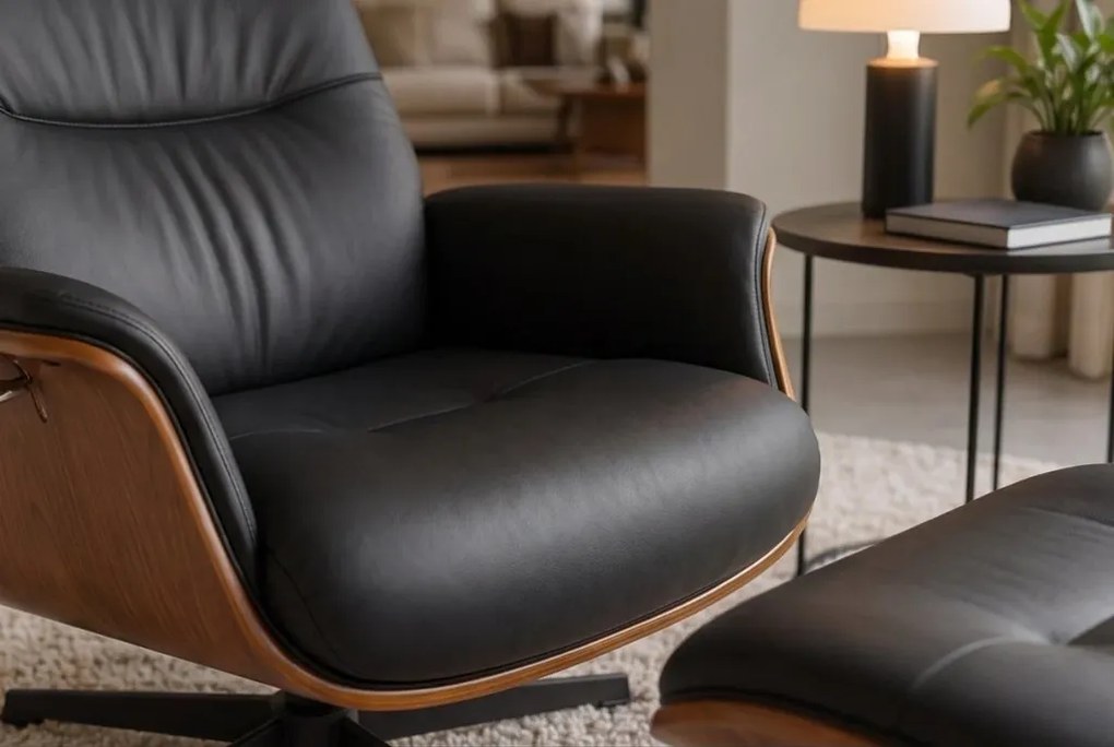 Fotoliu pivotant, functie relax, piele sintetica si furnir de nuc VOGUE