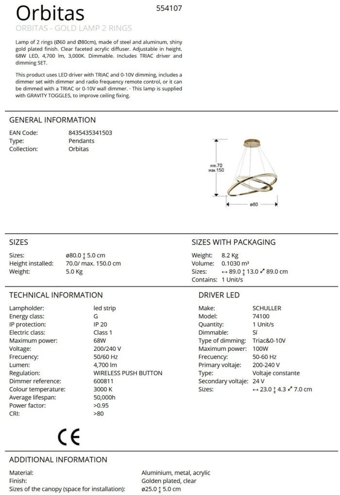 Lustra LED suspendata design circular Orbitas aurie