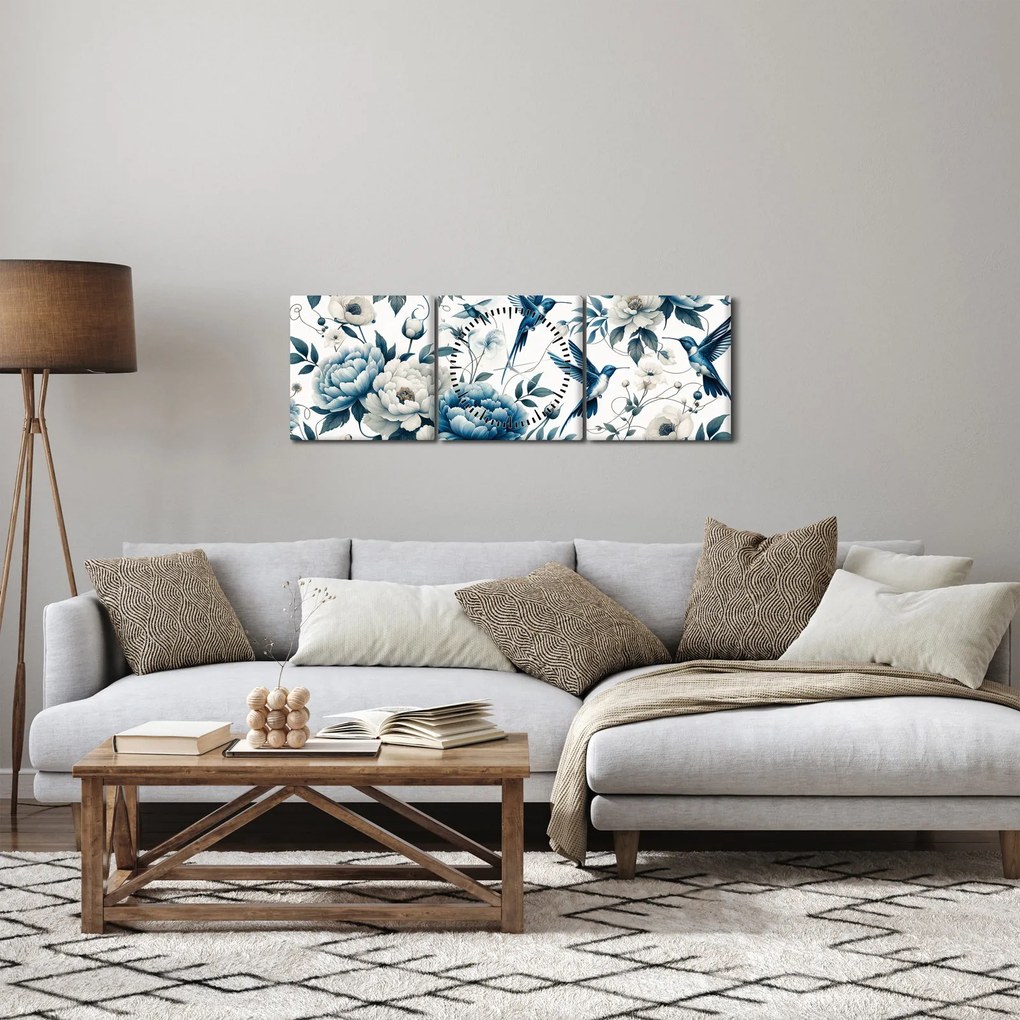 Tablou - Colibri cu flori (cu ceas) (90x30 cm)