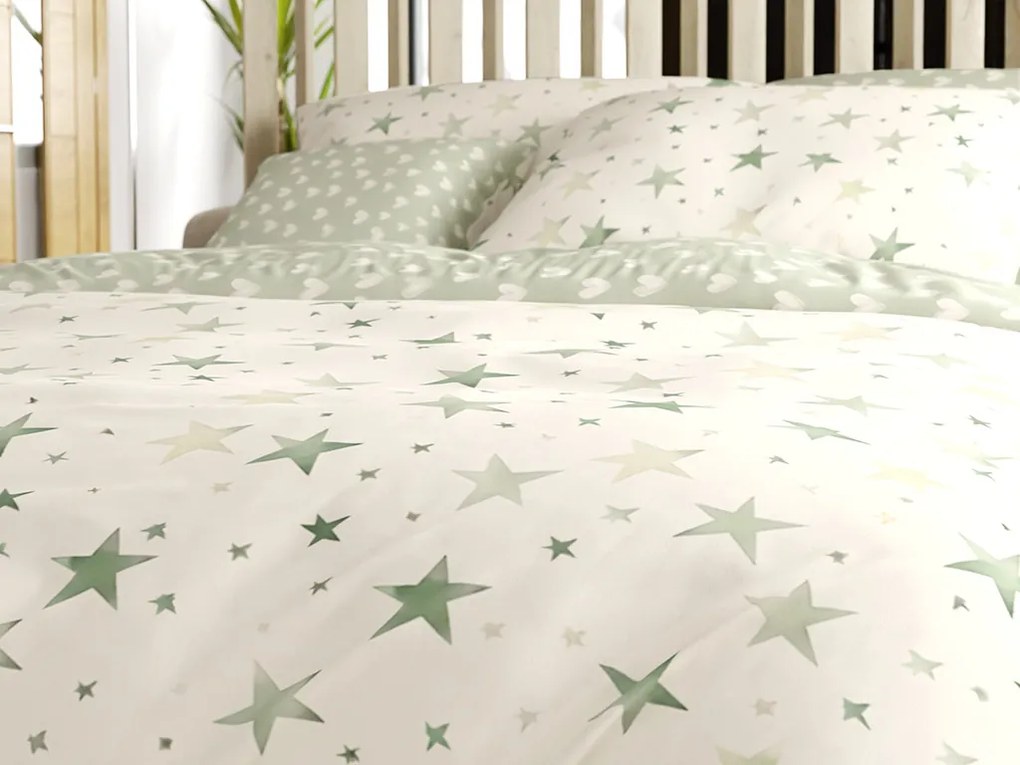 Lenjerie de pat din microfibra STARS HEARTS verzi Dimensiune lenjerie de pat: 2 buc 70 x 90 cm | 200 x 220 cm