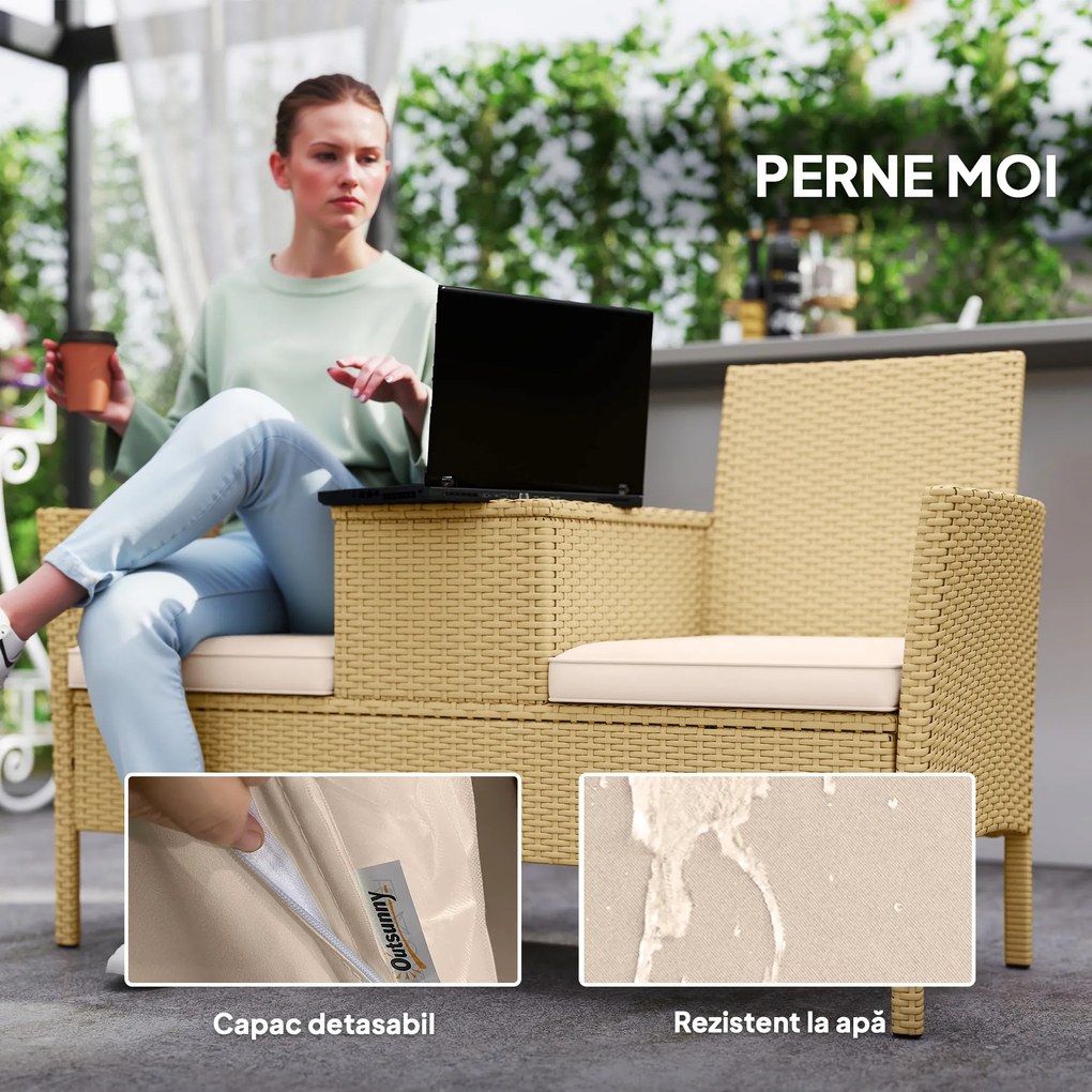 Outsunny Canapea Rattan Extensibilă, Depozitare Kaki | Aosom Romania