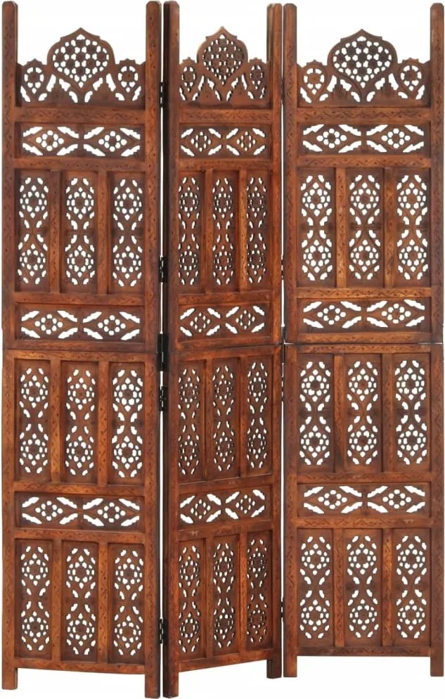 vidaXL Paravan cameră sculptat manual 3 panouri maro 120x165 cm mango
