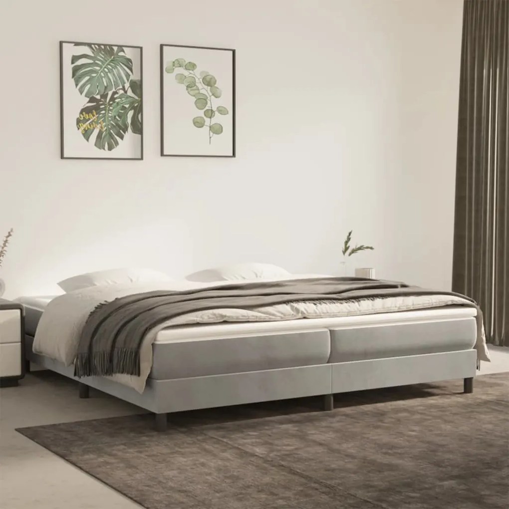 Cadru de pat box spring, gri deschis, 200x200 cm, catifea Gri deschis, 25 cm, 200 x 200 cm