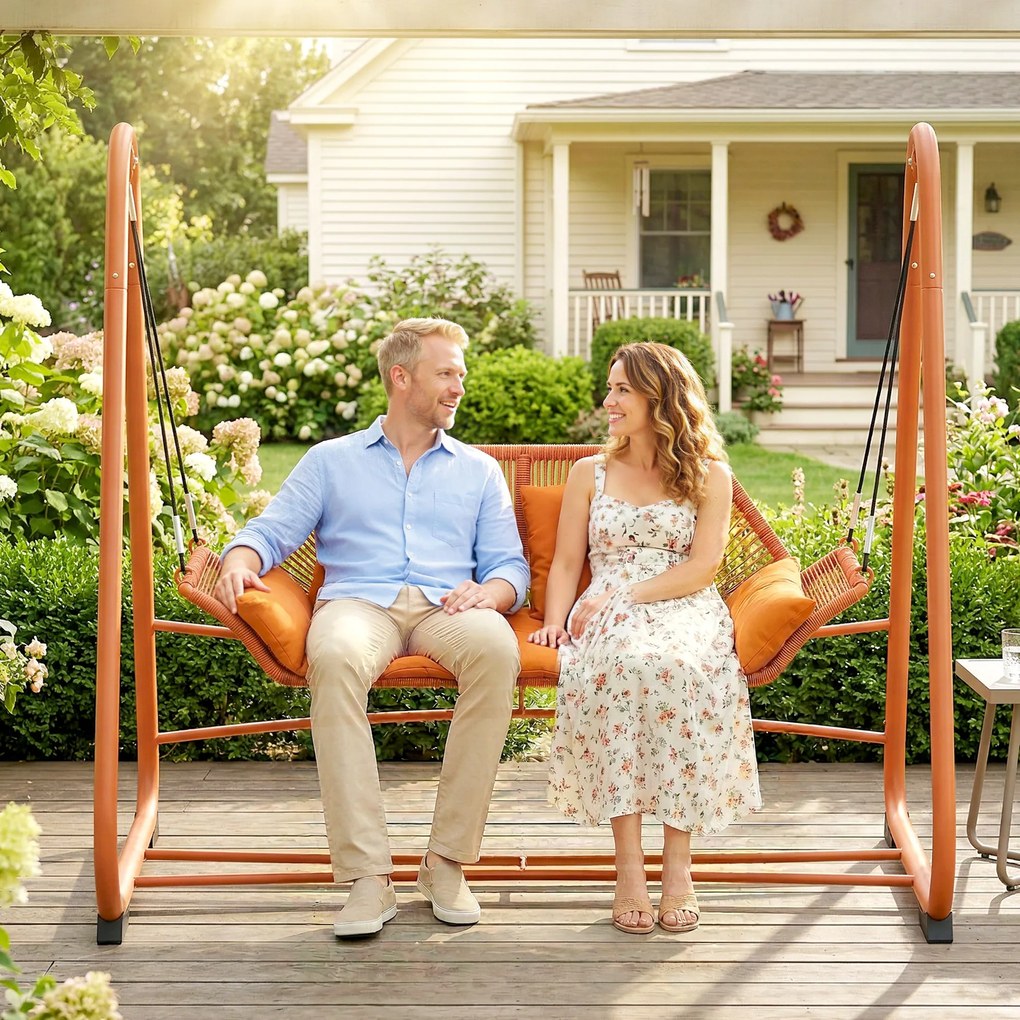 Outsunny Balansoar Hollywood, leagăn de grădină cu perne, cadru, pentru grădină, balcon, 174 x 120 x 162 cm, metal, Teracotă | Aosom Romania