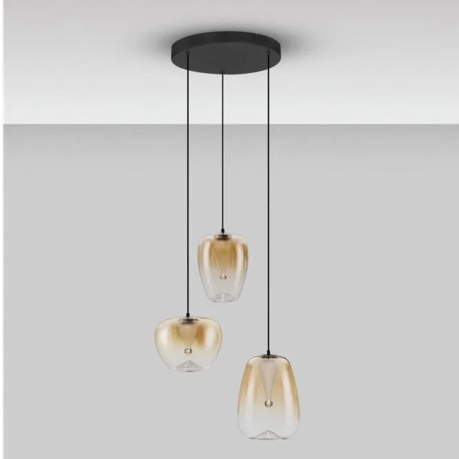 Lustra moderna cu 3 pendule LED, Metal, Sticla, Chihlimbar, OBLO