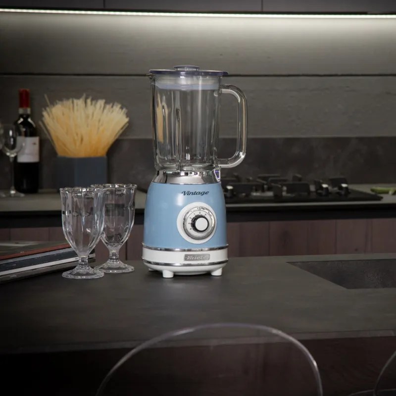 Blender Ariete VINTAGE 2.0 0583/05, 1000W, 1.5 L, 4 lame, 4 viteze + pulse, Zdrobire gheata, Albastru