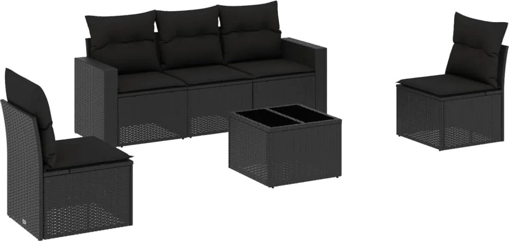vidaXL Set mobilier de grădină cu perne, 6 piese, negru, poliratan
