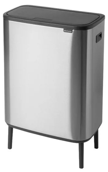 Cos de gunoi Brabantia Bo Touch Hi 1001265, 2x30 L, Perfect langa perete, Reglare pe picior, Rezistent la amprente, Inox/mat