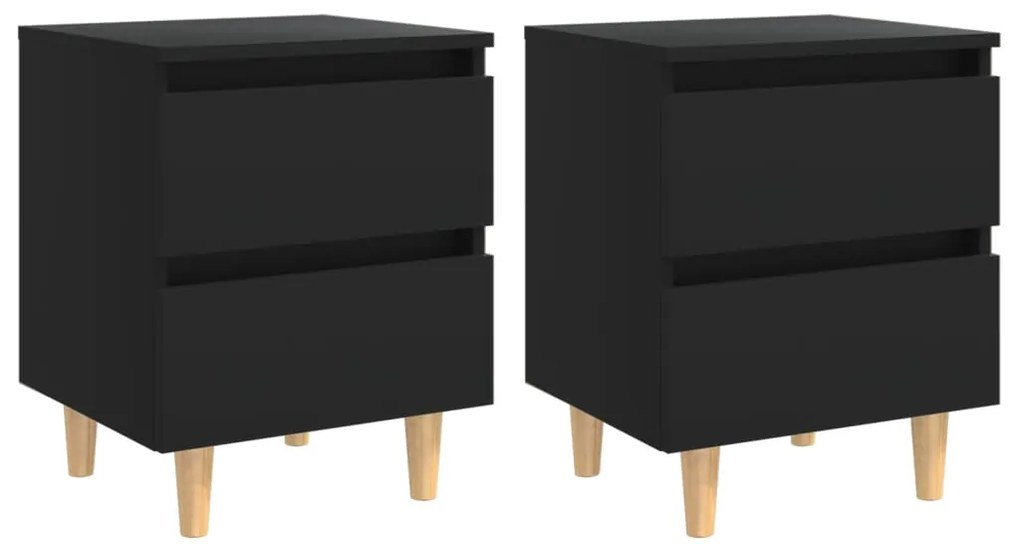 805854 vidaXL Noptiere cu picioare lemn masiv pin, 2 buc., negru, 40x35x50 cm