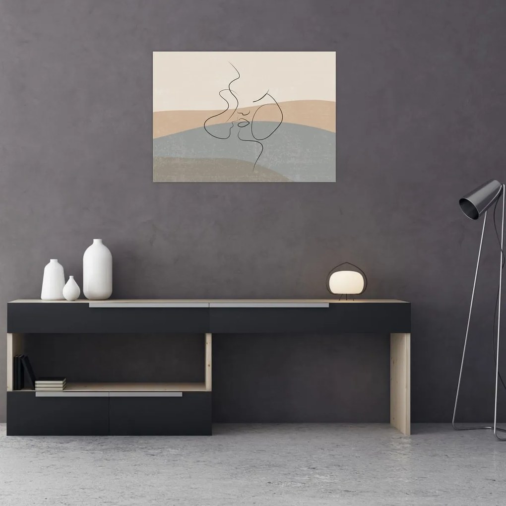 Tablou pe sticlă - Sărut de linie de artă (70x50 cm)