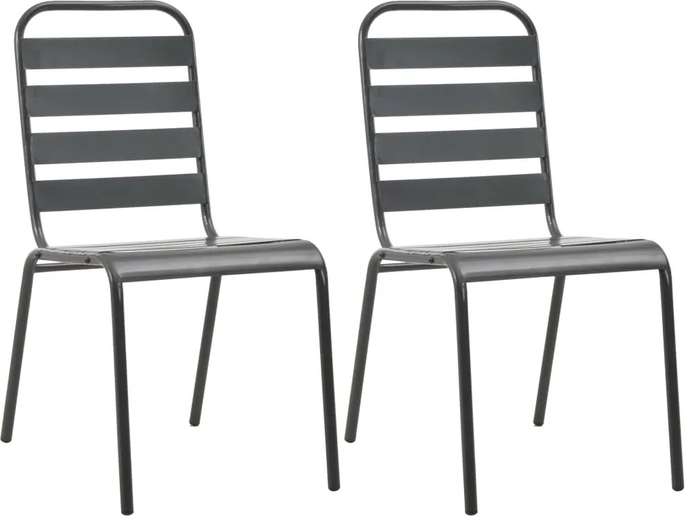 vidaXL Scaune de exterior stivuibile, 2 buc., gri, oțel