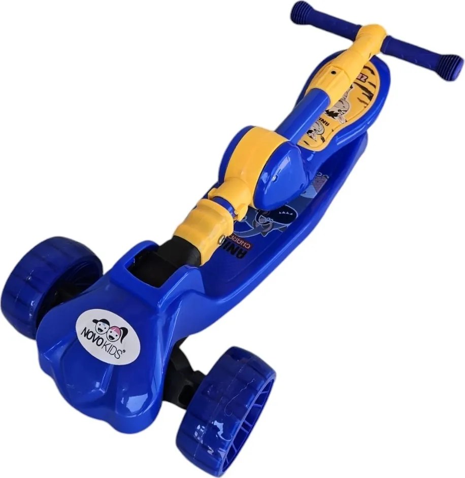 Trotineta 2 in 1 pentru copii cu roti luminoase din silicon NOVOKIDS™ Mini Scooter 8010, Cu melodii , 3 roti, Pliabila, Maner reglabil pe inaltime,