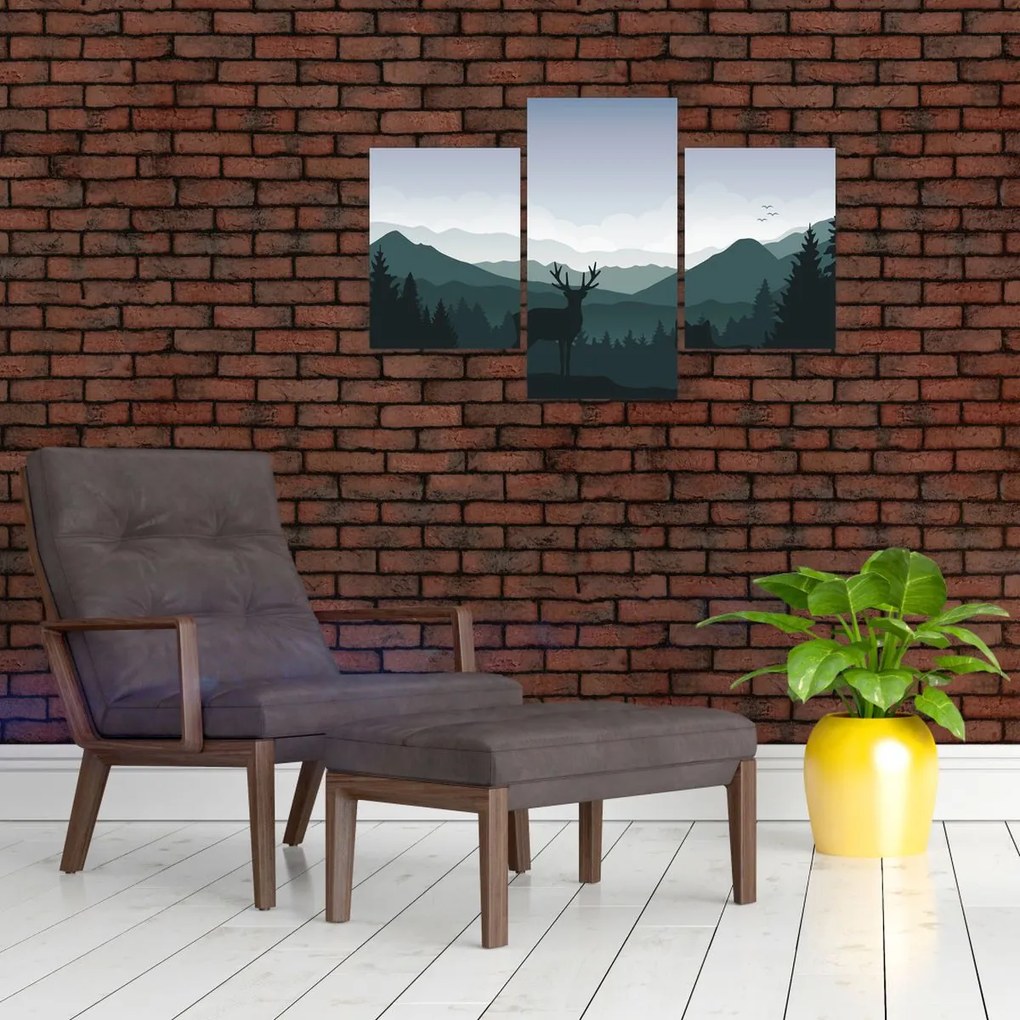 Tablou - Cerb cu lup pe stânci (90x60 cm)