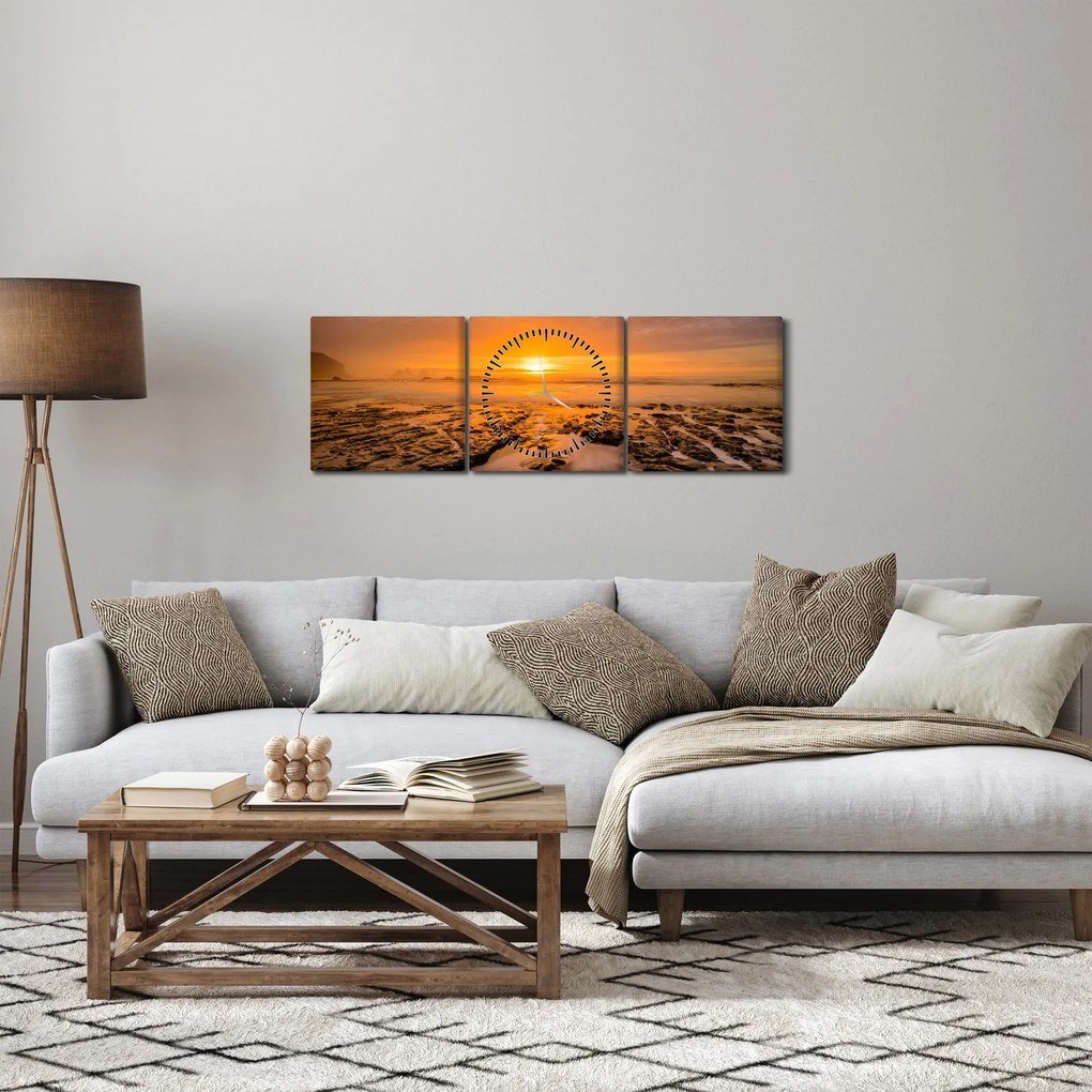 Tablou cu apus de soare (cu ceas) (90x30 cm)