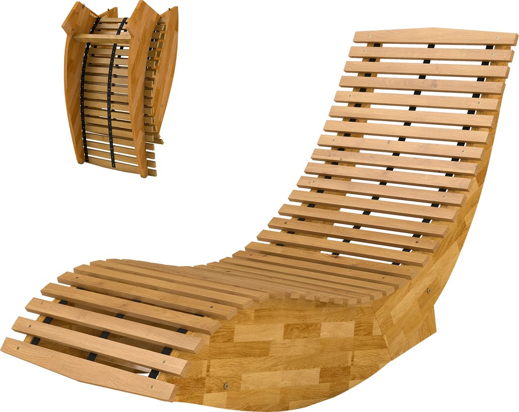 Outsunny Șezlong din lemn de acacia pliabil, ergonomic, șezlong de grădină cu formă în S și design cu lamele 60 x 156 x 77 cm | Aosom Romania