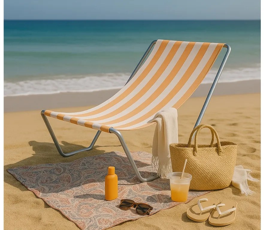 Sezlong de plaja pliabil SAND, dungi portocalii