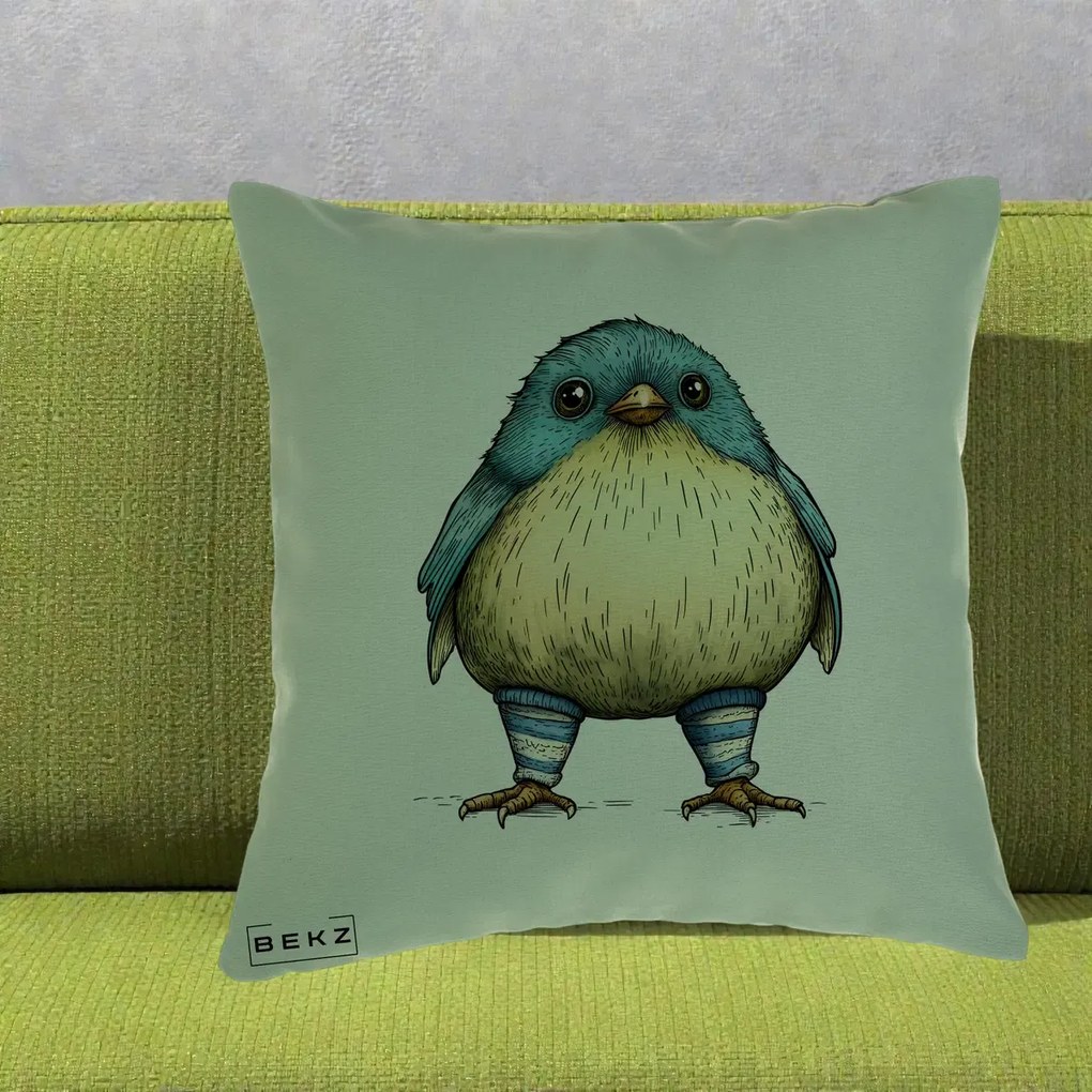 Perna Decorativa Pasare Albastra cu Sosete Albastre, 40x40 cm, Verde, Husa Detasabila, Perna Inclusa, BEKZ®