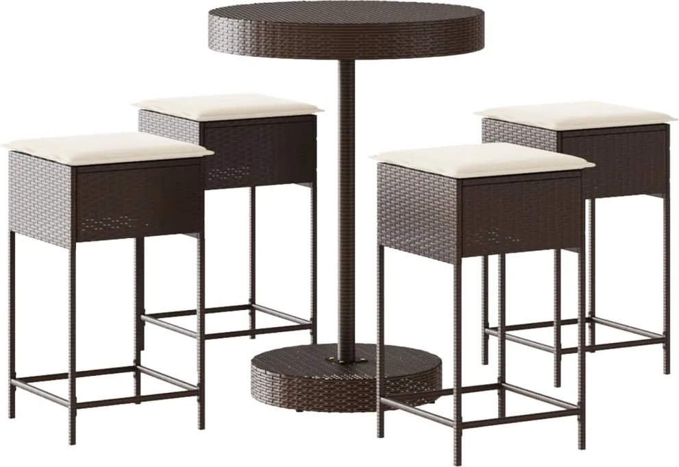 vidaXL Set mobilier bar de grădină cu perne, 5 piese, maro, poliratan