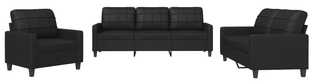 3201338 vidaXL Set de canapele cu perne, 3 piese, negru, piele ecologică