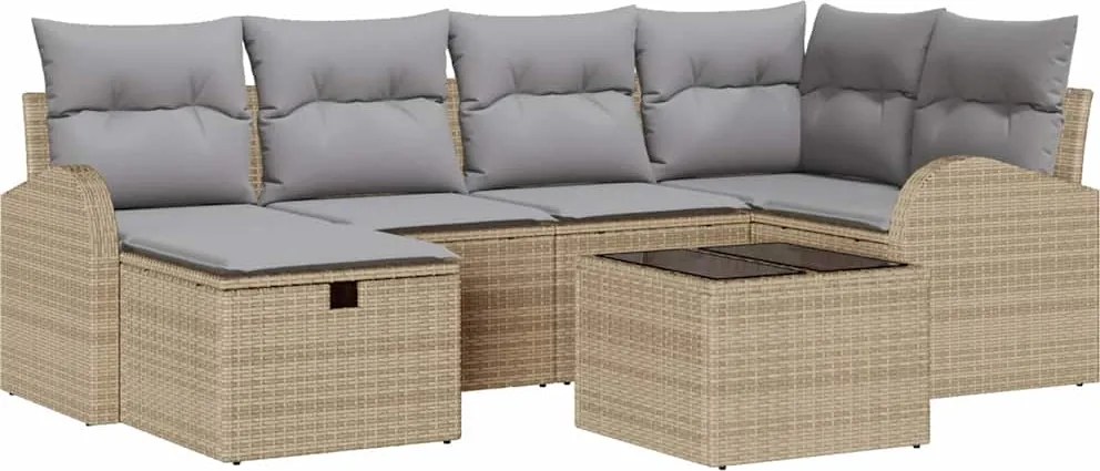 vidaXL Set de canapele pentru grădină cu pernă 7 pcs Bej Rattan poli