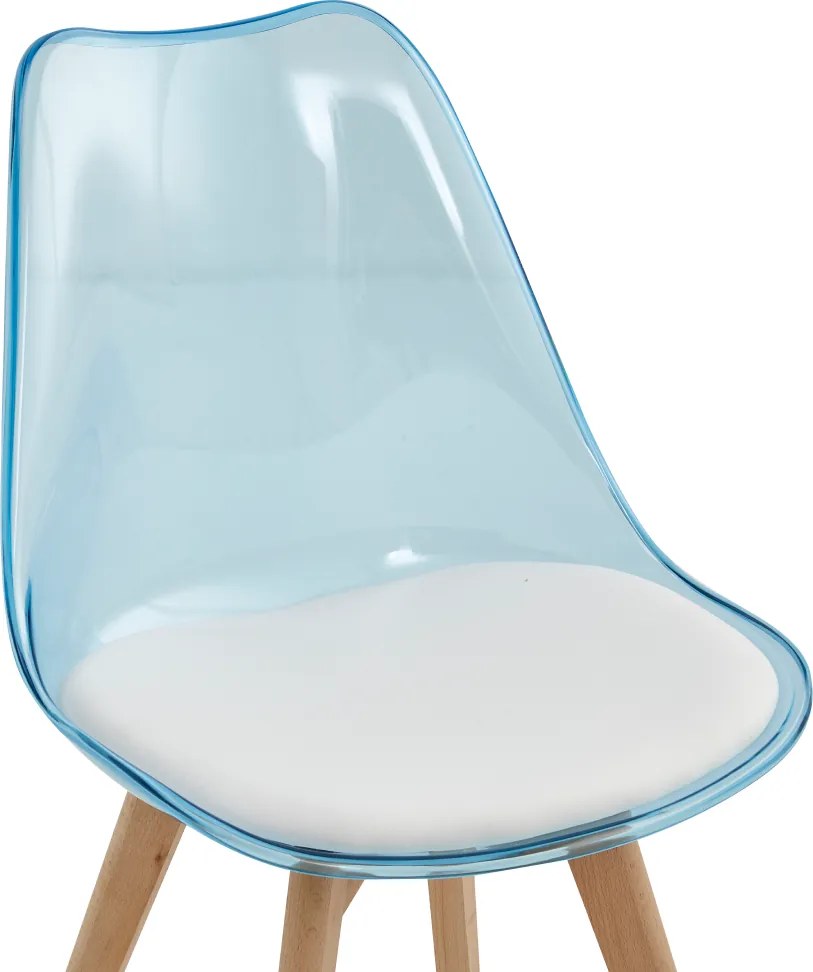 Scaun, albastru transparent, acrilic/piele ecologică/fag, BALI 2 NEW
