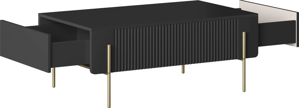 Măsuță de cafea Malmi 100 cm cu sertare - negru mat / picioare aurii
