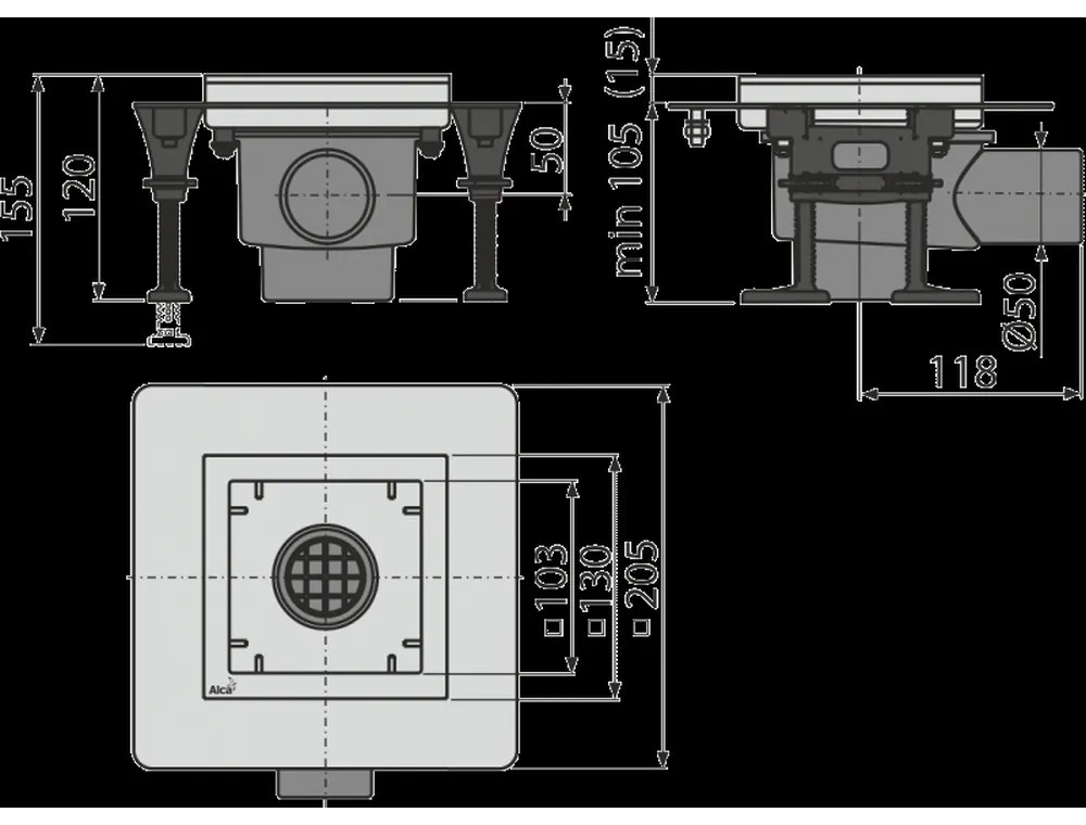 Sifon pardoseala din otel inoxidabil, fara gratar, 130x130 mm iesire laterala APV130