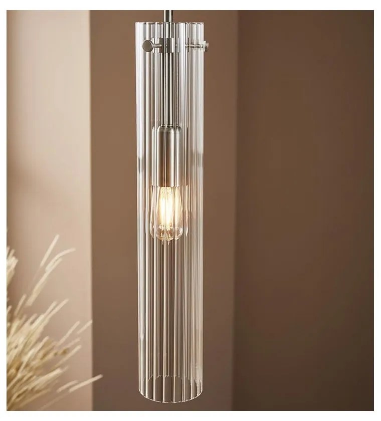 Lustră argintie cu abajur din sticlă Tubo – Markslöjd