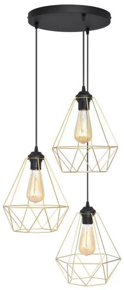 Lustră pe cablu KARO 3xE27/15W/230V auriu/negru
