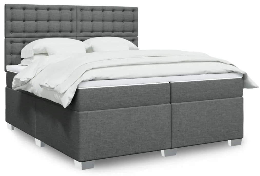 vidaXL Pat box spring cu saltea, gri închis, 200x200 cm, textil