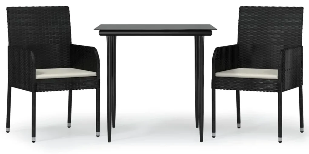 3185143 vidaXL Set mobilier de grădină cu perne, 3 piese, negru, poliratan