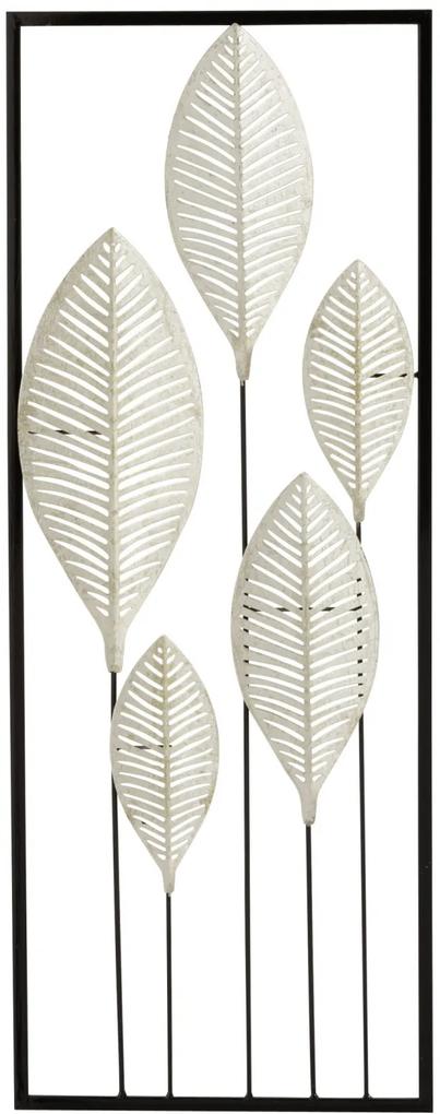 Decoratiune de perete Leaves, Metal Fier, Argintiu Negru, 28.5x3x3 cm