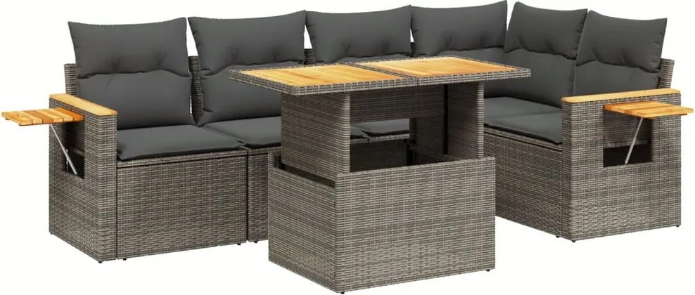 vidaXL Set mobilier grădină cu perne, 6 piese, gri, poliratan