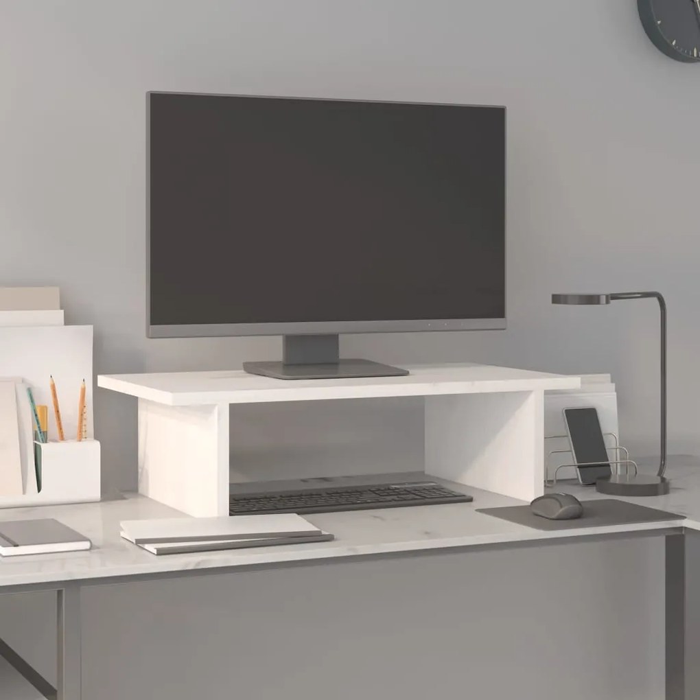 vidaXL Suport pentru monitor, alb, 50x27x15 cm, lemn masiv pin