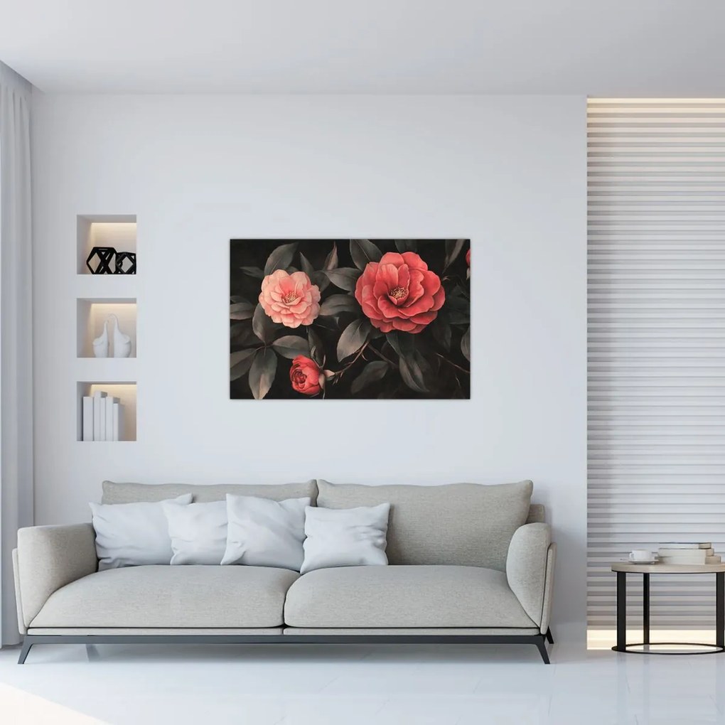 Tablou - Flori roșii pe fundal întunecat (90x60 cm)