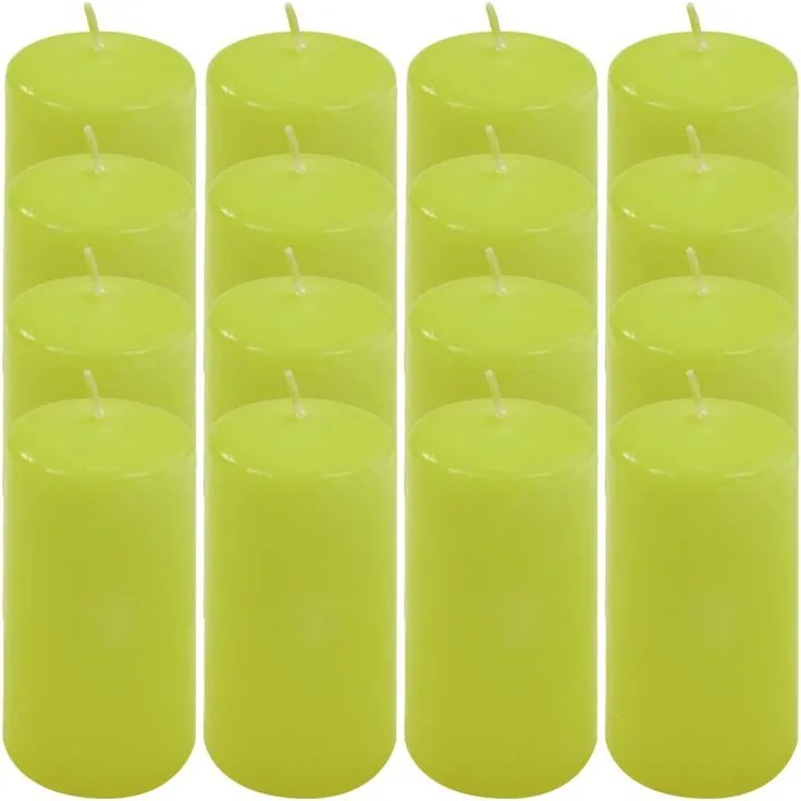 Set de lumânări stâlp, 10 cm, Ø 5 cm, verde deschis, 16 buc.