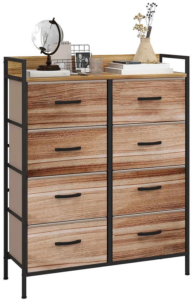 HOMCOM Comodă de depozitare 8 sertare din material textil detașabile, poliță superioară și cadru din oțel 79L x 29l x 101H cm | Aosom Romania