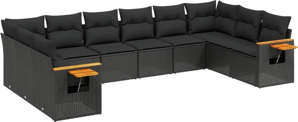 vidaXL Set canapele de grădină cu perne, 10 piese, negru, poliratan