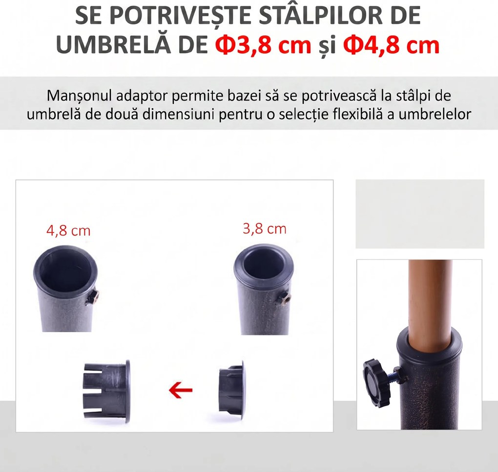 Outsunny Bază Rotundă pentru Umbrelă de Ø38 mm și Ø48 mm cu Mâner, Ø45x33 cm, Bronz | Aosom Romania